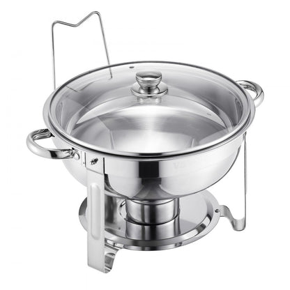 VEVOR 5 Qt 4 Pack Round Chafing Dish Buffet Set Full-Size Pan Stainless Steel