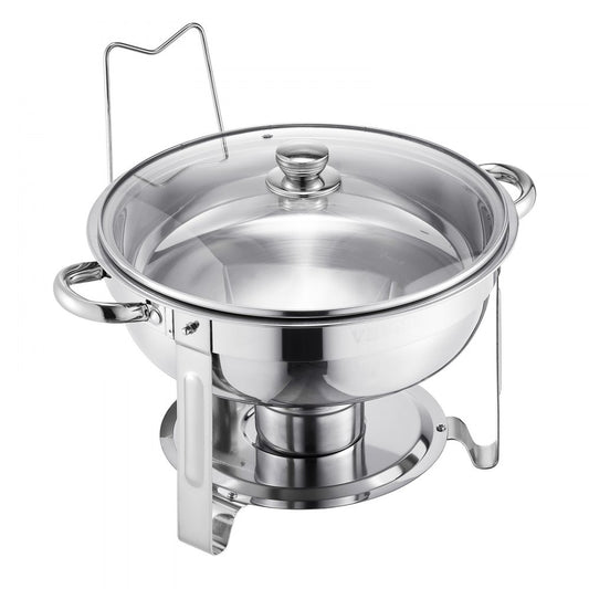 VEVOR 5 Qt 4 Pack Round Chafing Dish Buffet Set Full-Size Pan Stainless Steel