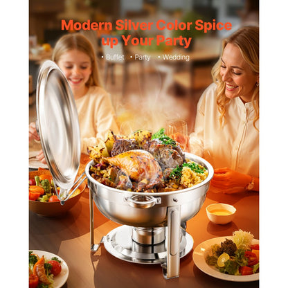 VEVOR 5 Qt 2 Pack Round Chafing Dish Buffet Set Full-Size Pan Stainless Steel
