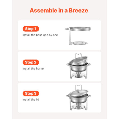 VEVOR 5 Qt 2 Pack Round Chafing Dish Buffet Set Full-Size Pan Stainless Steel