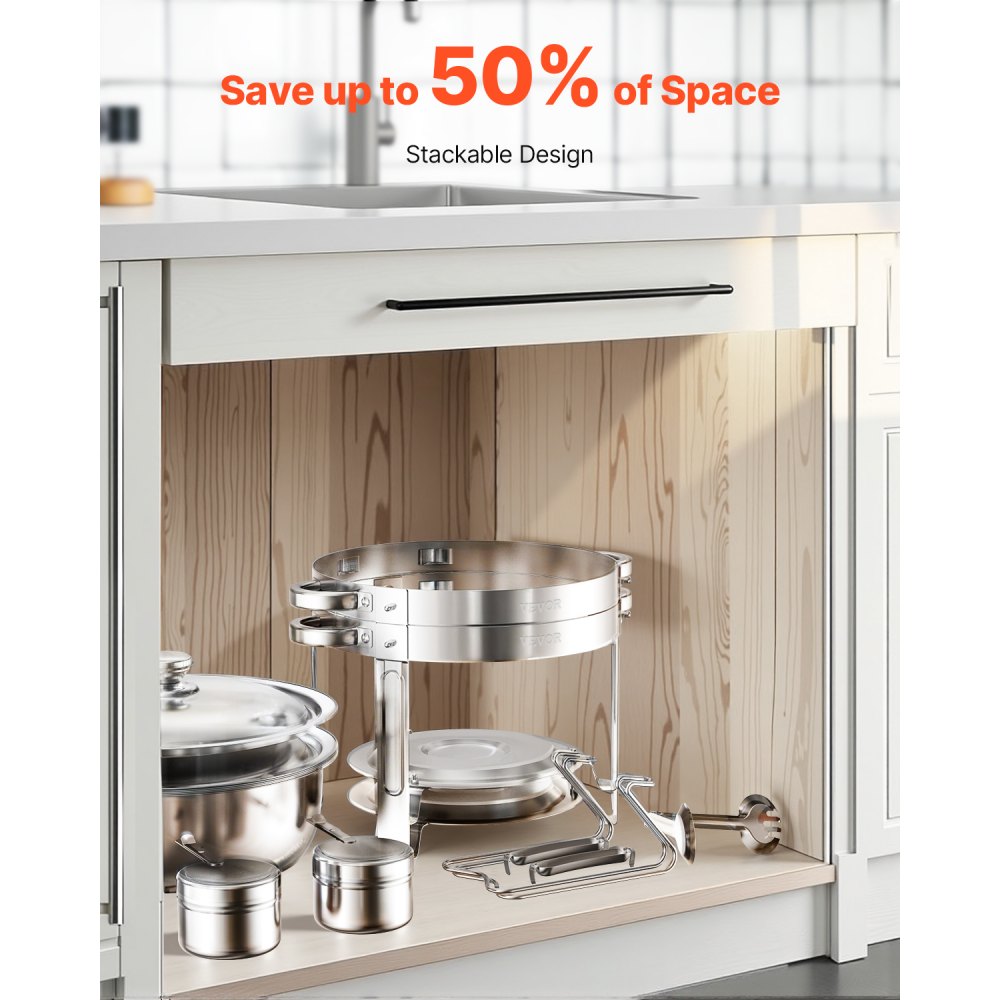 VEVOR 5 Qt 2 Pack Round Chafing Dish Buffet Set Full-Size Pan Stainless Steel