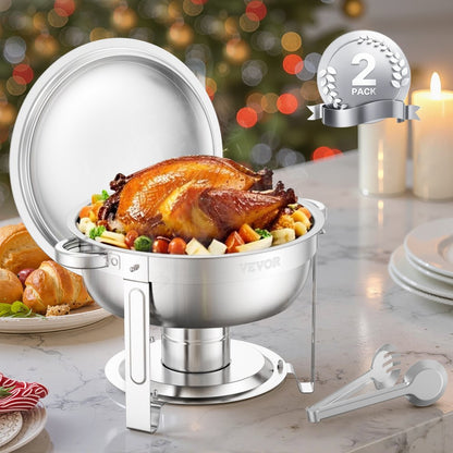 VEVOR 5 Qt 2 Pack Round Chafing Dish Buffet Set Full-Size Pan Stainless Steel
