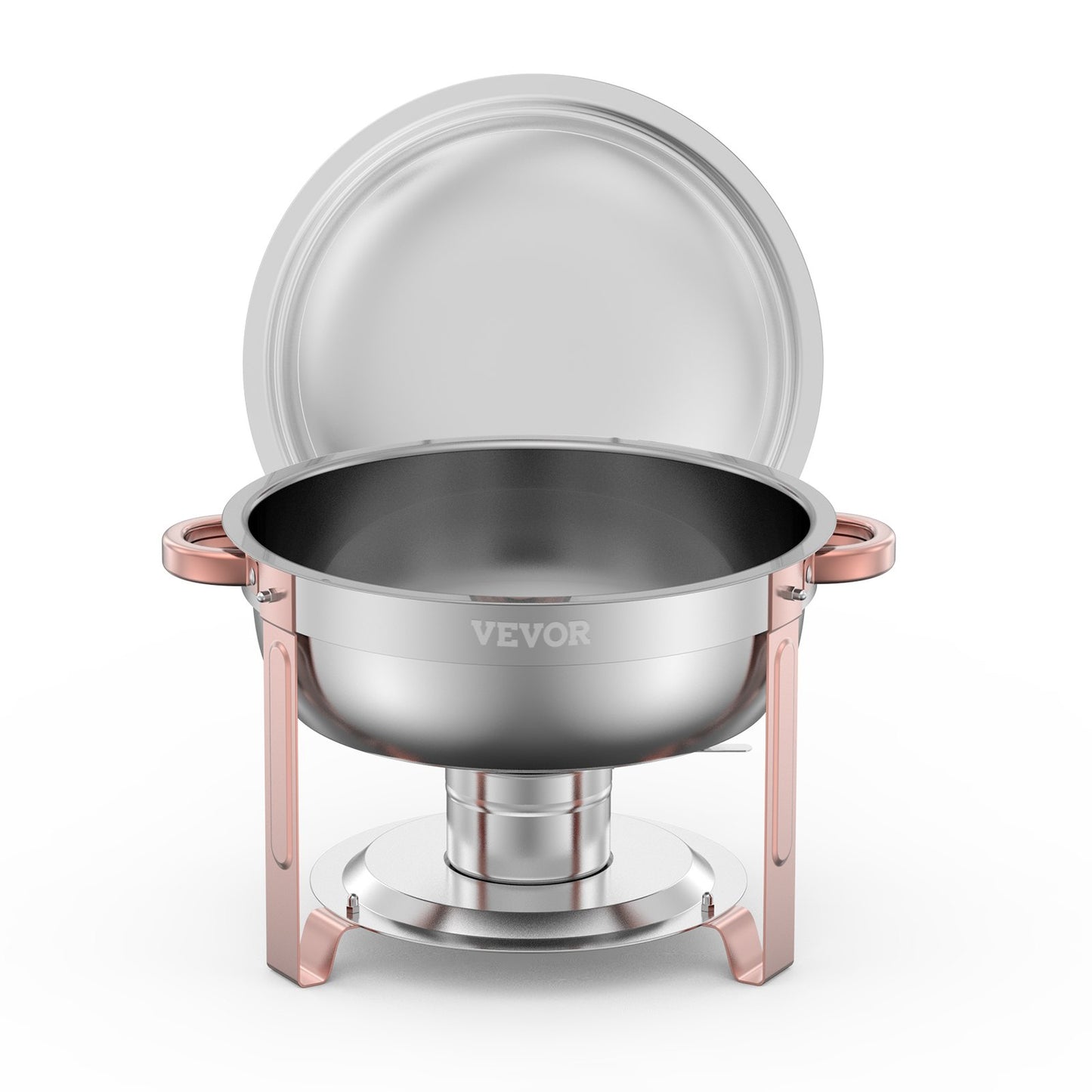 Chafing Dish Buffet Set, 5 Qt 4 Pack, Stainless Steel Chafer with 4 Full Size Pans, Round Catering Warmer Server with Lid Water Pan Folding Stand Clip, for Weddings Parties Banquets, Rose Gold