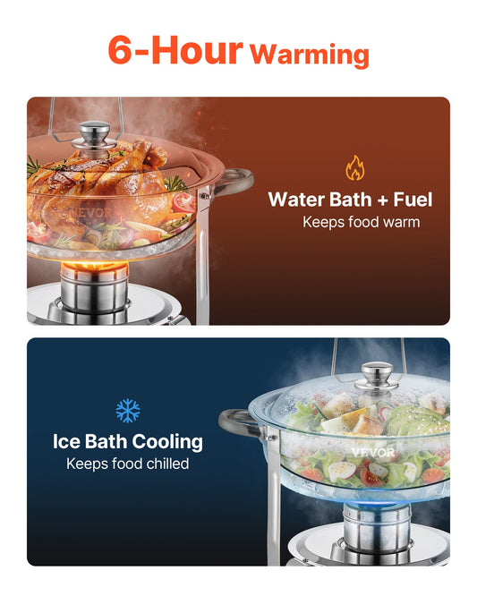 Chafing Dish Buffet Set, 5 Qt 4 Pack, Stainless Steel Chafer with 4 Full Size Pans, Round Catering Warmer Server with Lid Water Pan Folding Stand Clip, for Weddings Parties Banquets, Silver