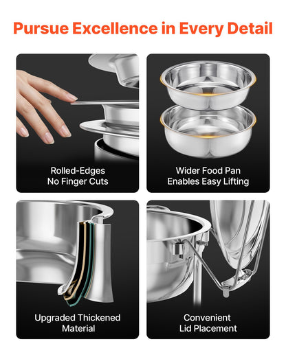 Chafing Dish Buffet Set, 5 Qt 4 Pack, Stainless Steel Chafer with 4 Full Size Pans, Round Catering Warmer Server with Lid Water Pan Folding Stand Clip, for Weddings Parties Banquets, Silver