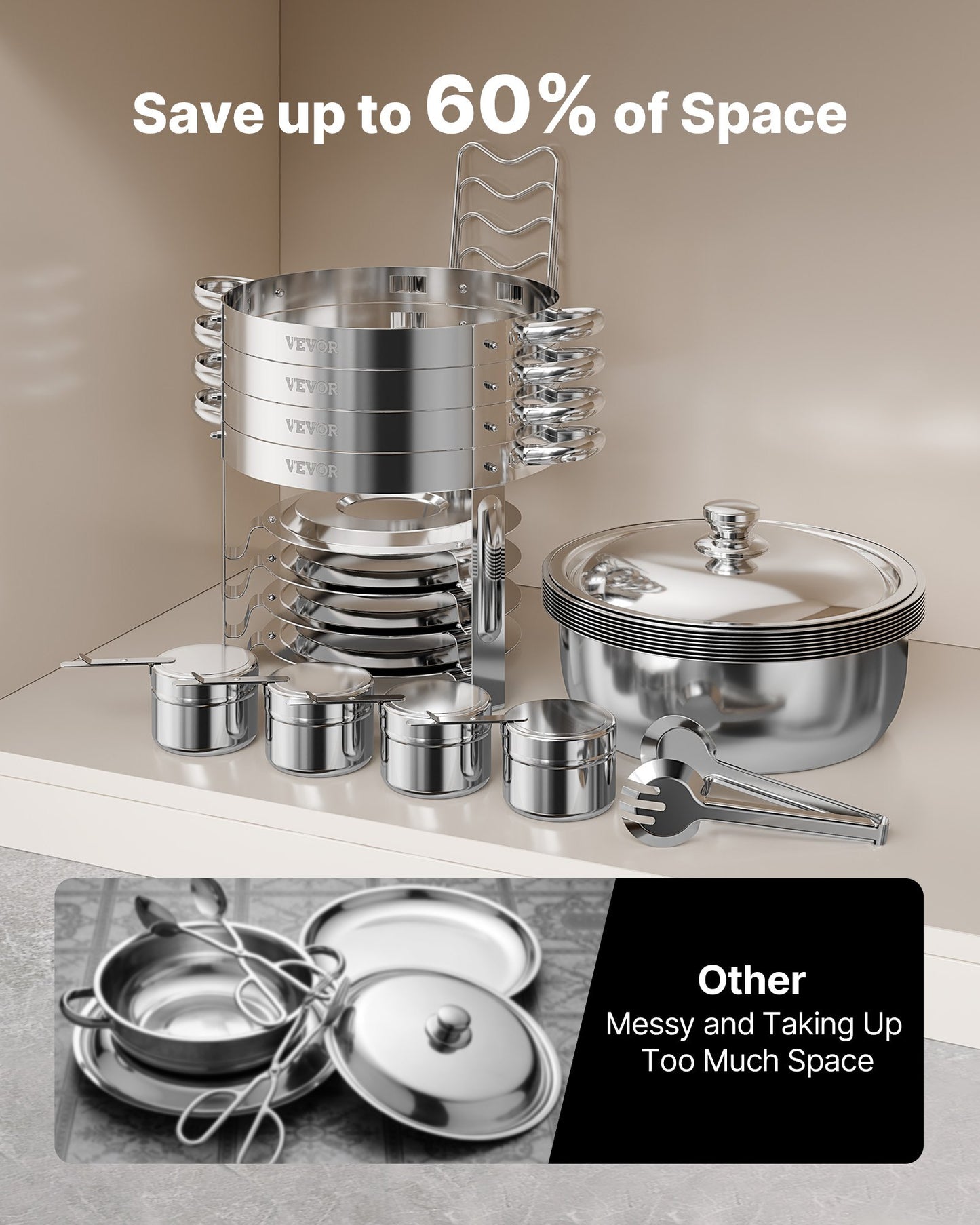Chafing Dish Buffet Set, 5 Qt 4 Pack, Stainless Steel Chafer with 4 Full Size Pans, Round Catering Warmer Server with Lid Water Pan Folding Stand Clip, for Weddings Parties Banquets, Silver