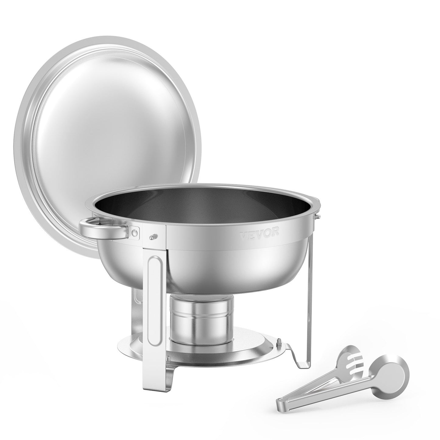 Chafing Dish Buffet Set, 5 Qt 4 Pack, Stainless Steel Chafer with 4 Full Size Pans, Round Catering Warmer Server with Lid Water Pan Folding Stand Clip, for Weddings Parties Banquets, Silver