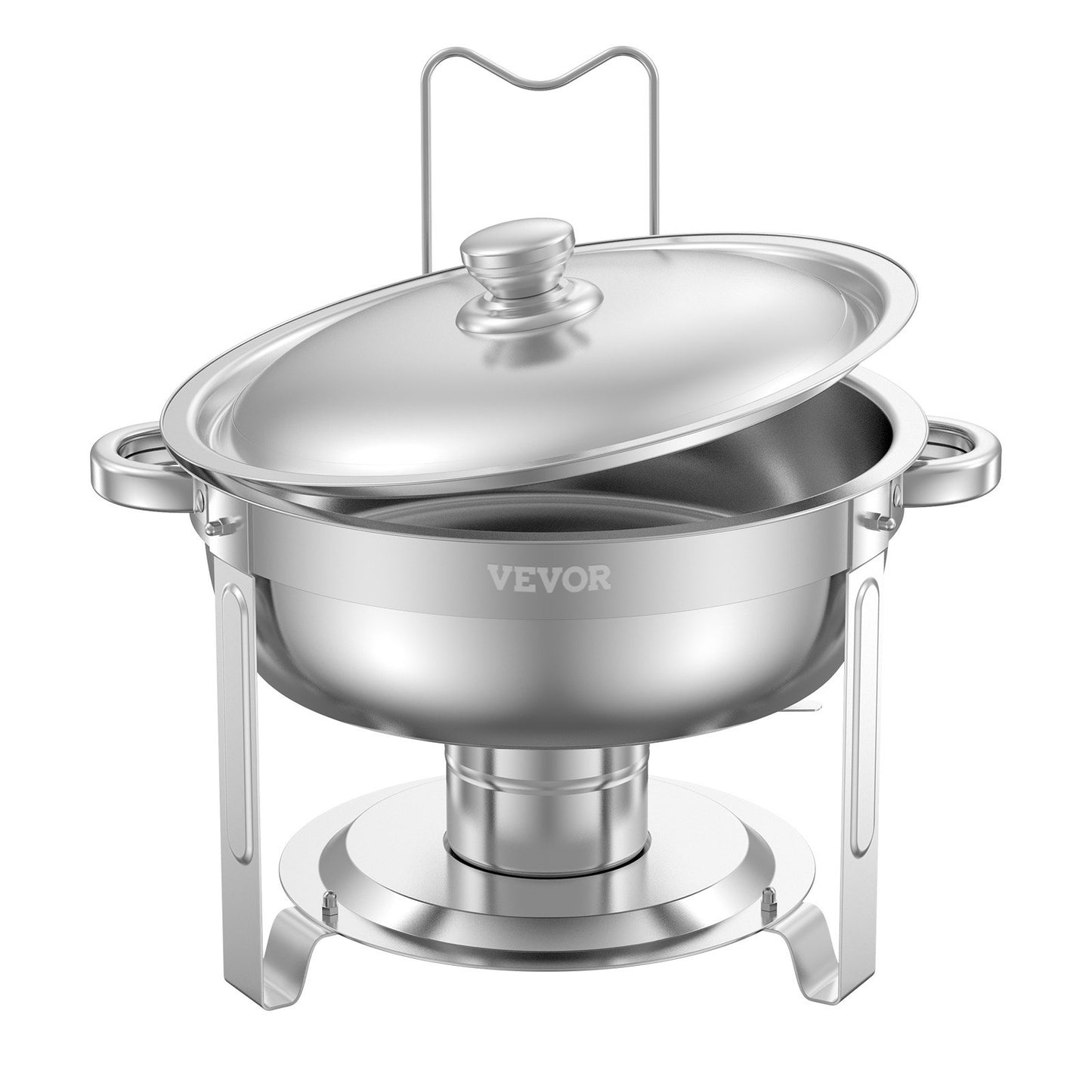 Chafing Dish Buffet Set, 5 Qt 4 Pack, Stainless Steel Chafer with 4 Full Size Pans, Round Catering Warmer Server with Lid Water Pan Folding Stand Clip, for Weddings Parties Banquets, Silver