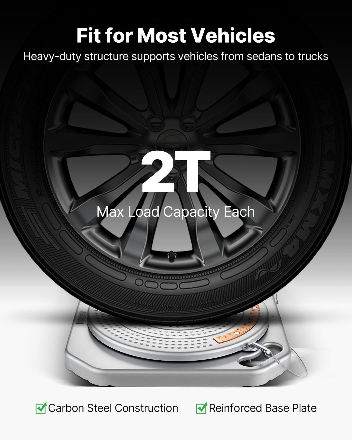 Wheel Alignment Turn Plates, 2 PCS, 2-Ton Capacity per Plate, Brass Dial Measurements, 360° Rotating Turntable Wheel Alignment Tool with Transition Bridge & Thrust Block for Car SUV Light Truck