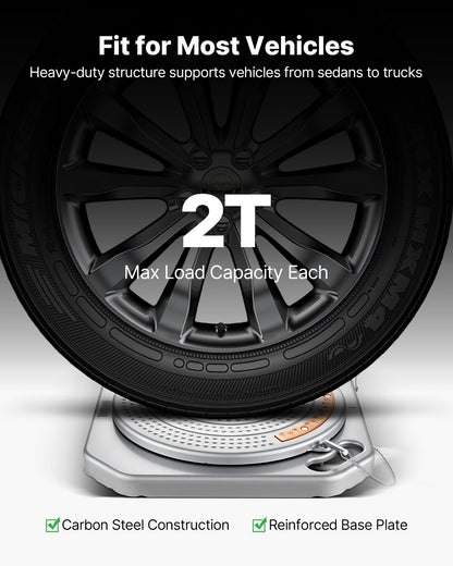 Wheel Alignment Turn Plates, 2 PCS, 2-Ton Capacity per Plate, Brass Dial Measurements, 360° Rotating Turntable Wheel Alignment Tool with Transition Bridge & Thrust Block for Car SUV Light Truck