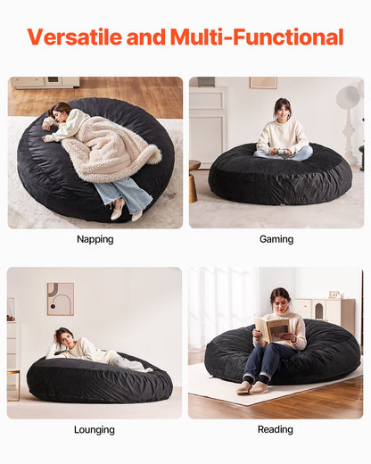 VEVOR Round Bean Bag Chair with Removable & Washable Cover for Adult Giant Black,1829 x 1829 x 508 mm