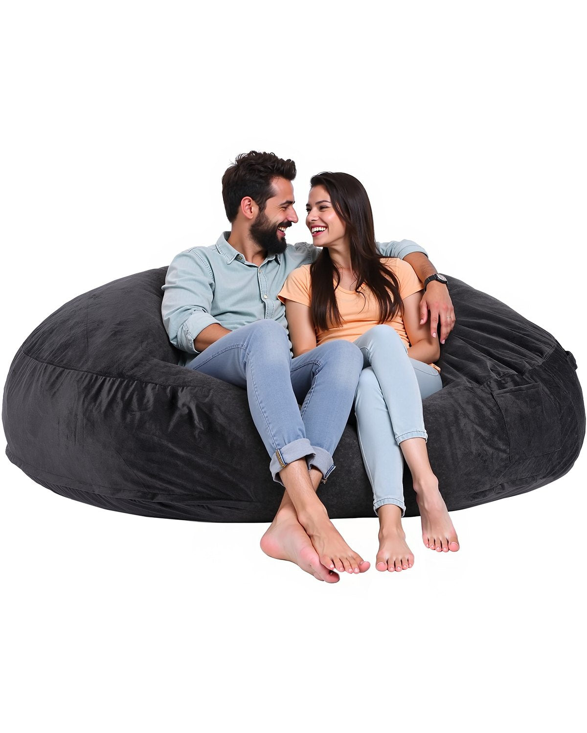 VEVOR Round Bean Bag Chair with Removable & Washable Cover for Adult Giant Black,1829 x 1829 x 508 mm