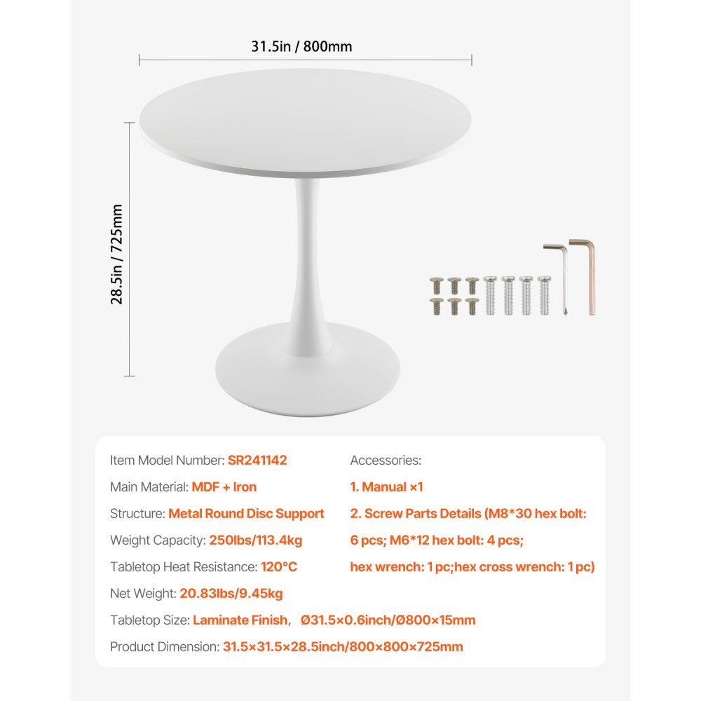 VEVOR 31.5 in Round Dining Table Wood Kitchen Table for 2-4 Person (Only Table)