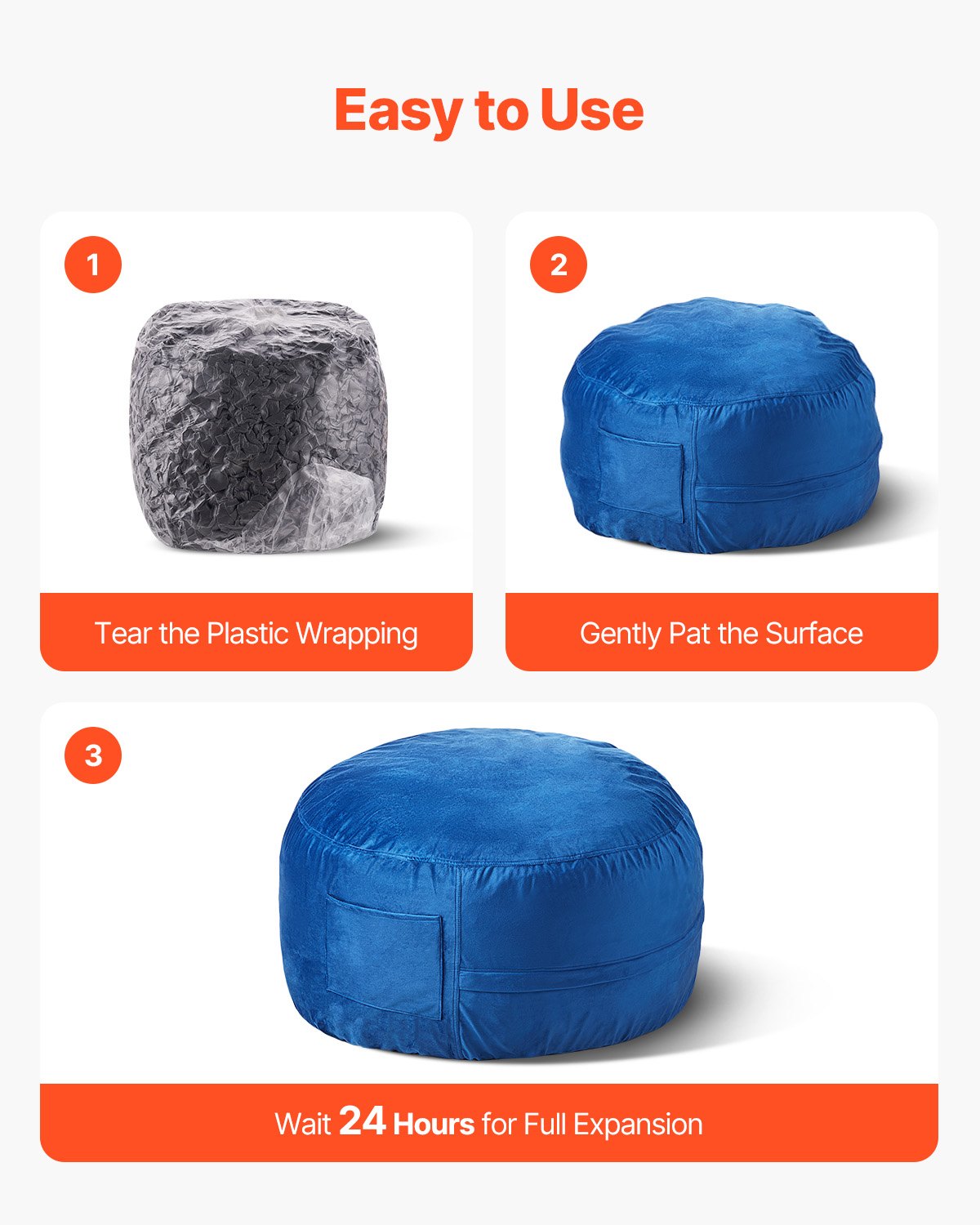 VEVOR 91 cm Round Bean Bag Chair with Removable Cover & Dutch Velvet Blue