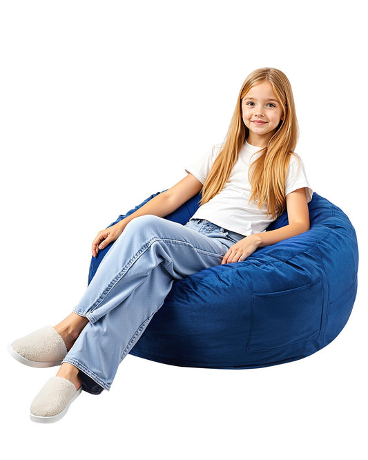VEVOR 91 cm Round Bean Bag Chair with Removable Cover & Dutch Velvet Blue