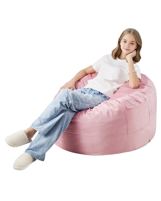 VEVOR 91 cm Round Bean Bag Chair with Removable Cover & Dutch Velvet Pink