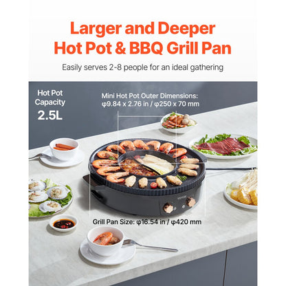 VEVOR Hot Pot with Grill 1800W 2-in-1 Electric Smokeless Grill and Hot Pot