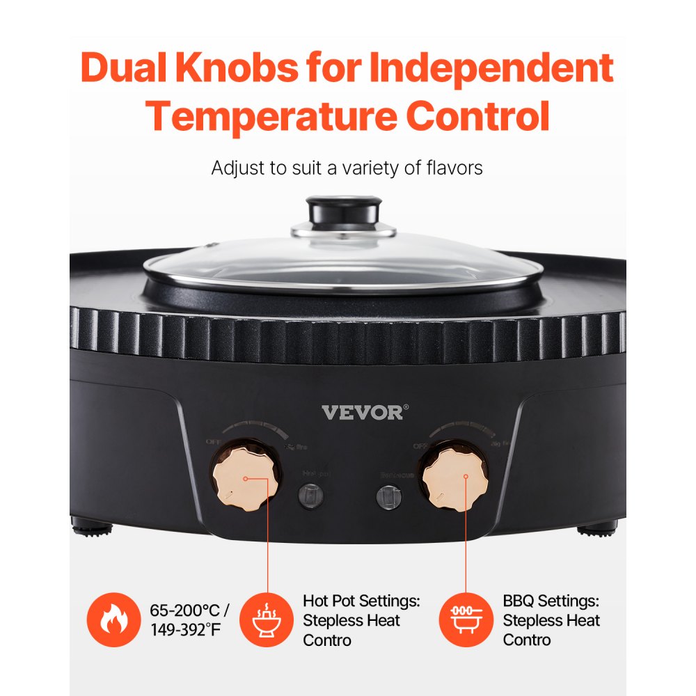 VEVOR Hot Pot with Grill 1800W 2-in-1 Electric Smokeless Grill and Hot Pot