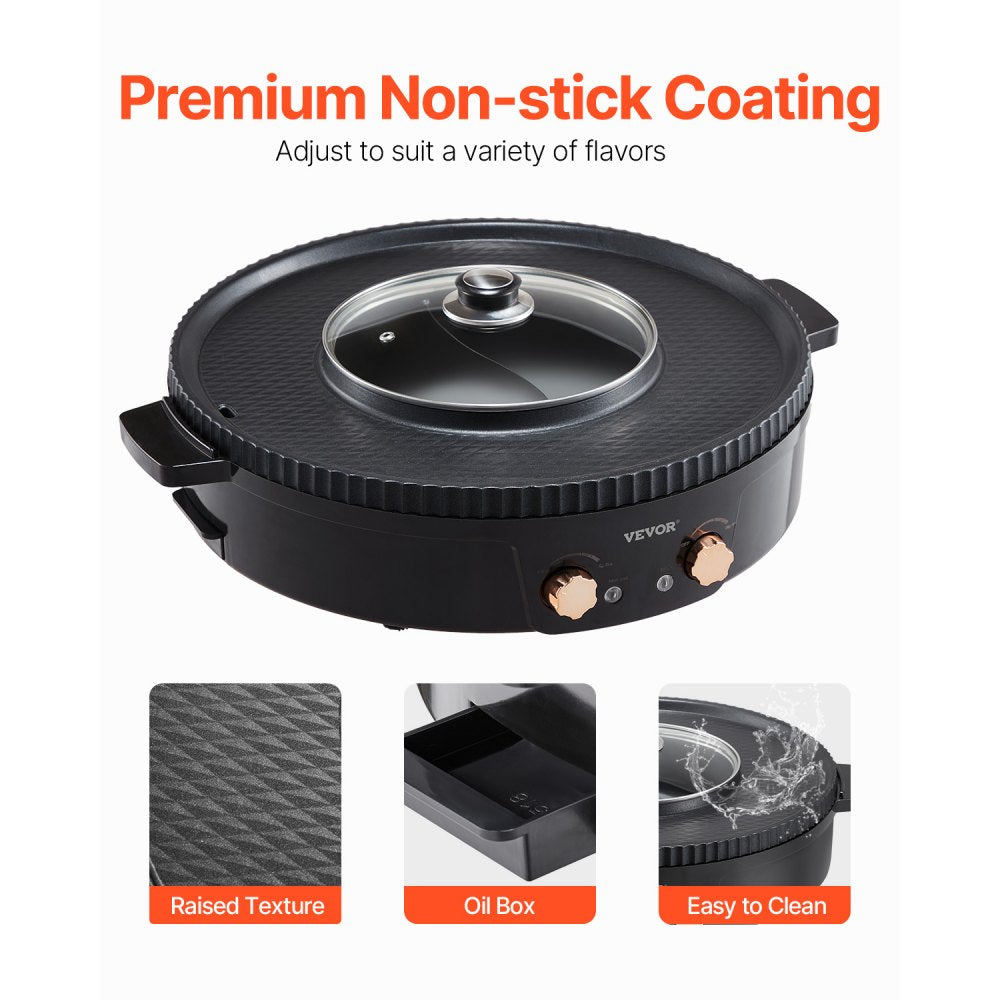 VEVOR Hot Pot with Grill 1800W 2-in-1 Electric Smokeless Grill and Hot Pot