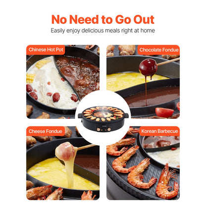 VEVOR Hot Pot with Grill 1800W 2-in-1 Electric Smokeless Grill and Hot Pot