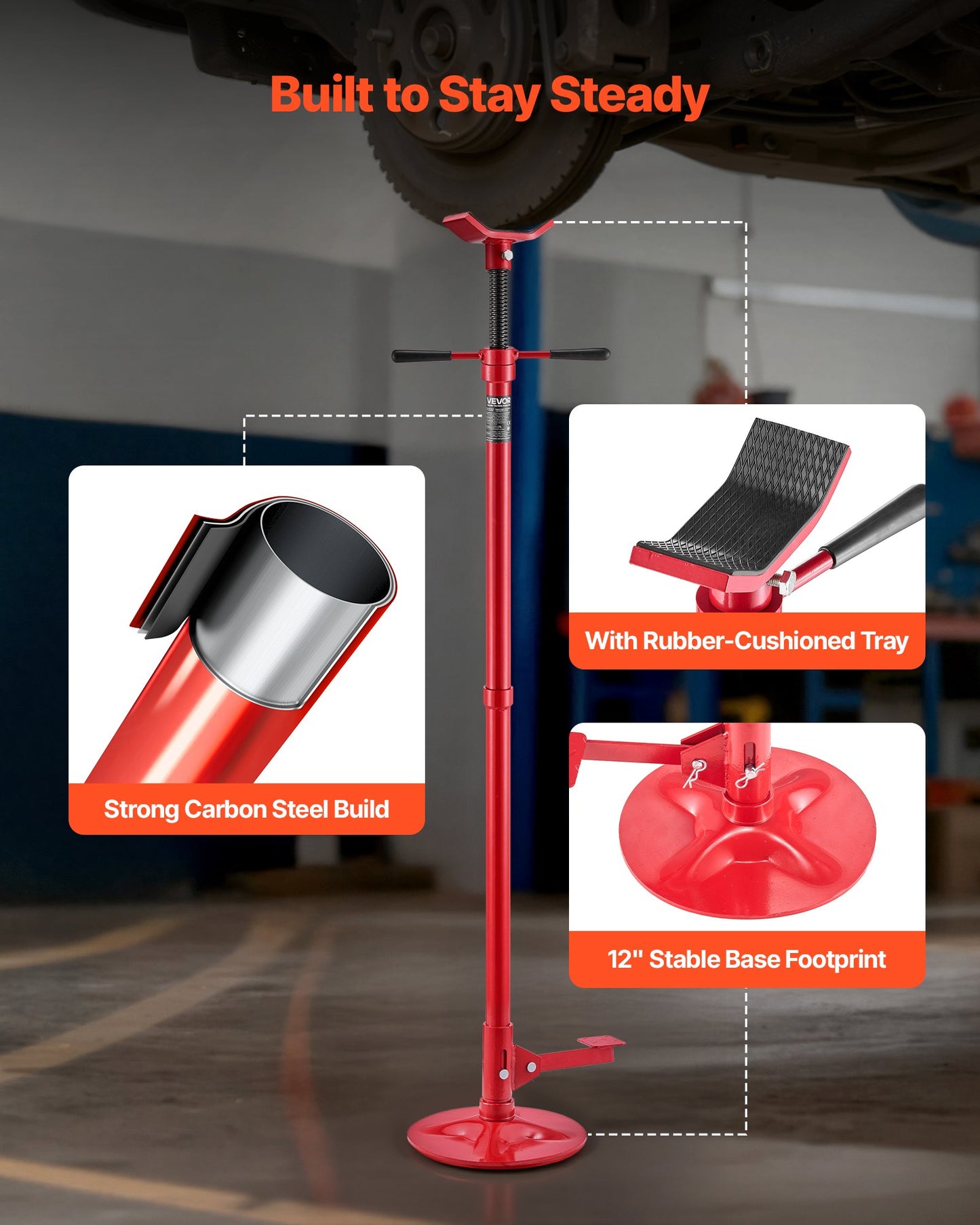 Underhoist Support Stand, 3/4 Ton Capacity Under Hoist Jack Stand, Lifting from 1320 mm to 2032 mm, Bearing Mounted Spin Handle, Foot Pedal Adjustment, Stable Base, Support Vehicle Components