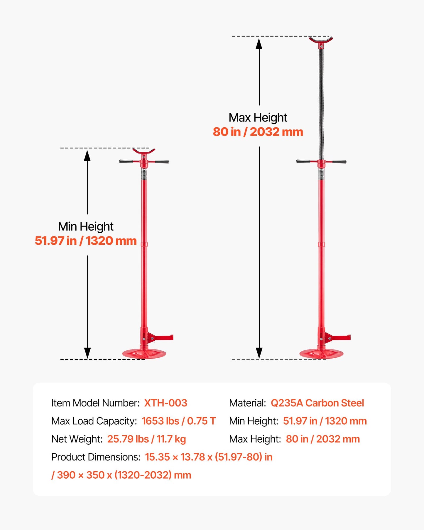 Underhoist Support Stand, 3/4 Ton Capacity Under Hoist Jack Stand, Lifting from 1320 mm to 2032 mm, Bearing Mounted Spin Handle, Foot Pedal Adjustment, Stable Base, Support Vehicle Components