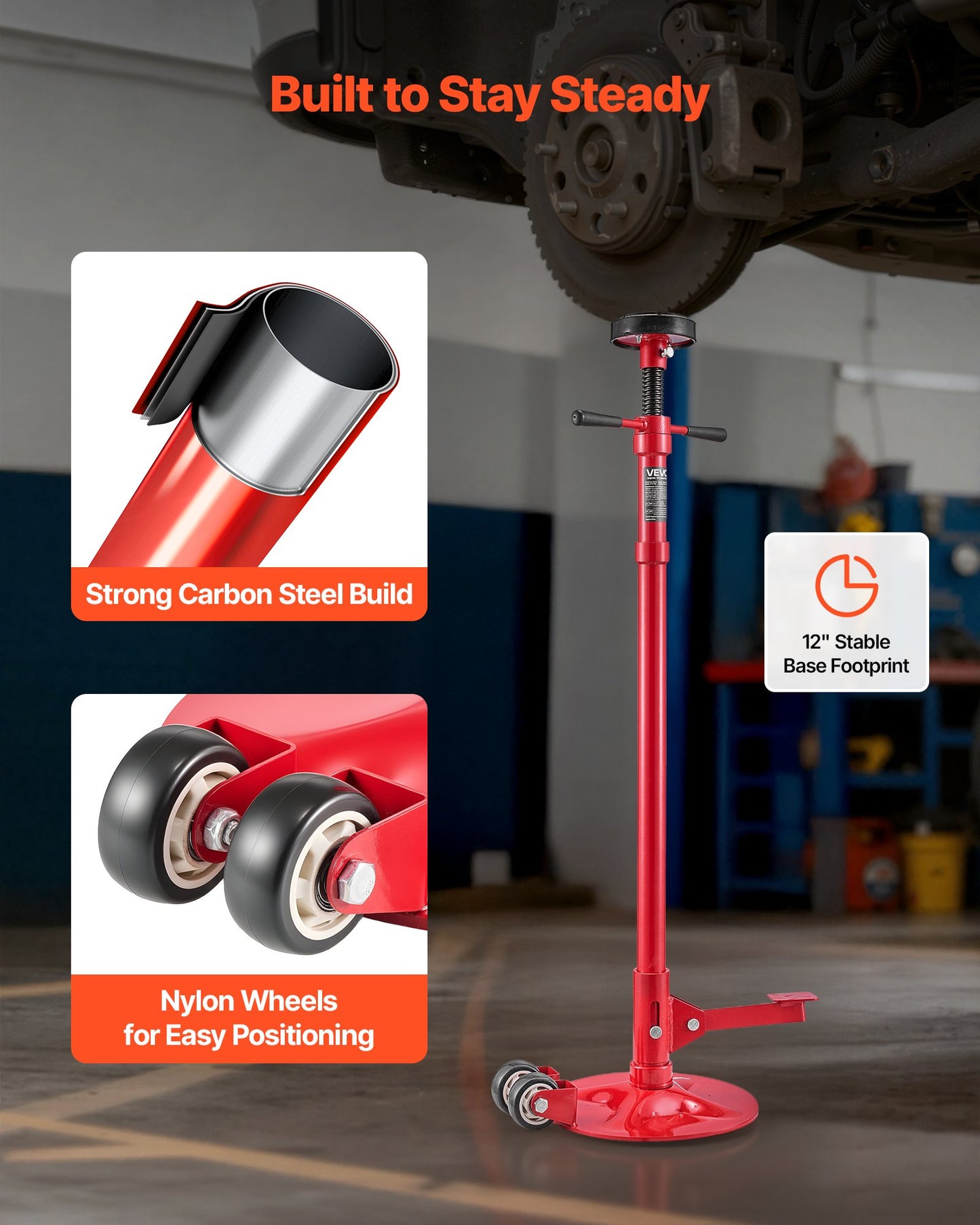 Underhoist Support Stand, 3/4 Ton Capacity Under Hoist Jack Stand with Two Wheels, Lifting from 1320 to 2032 mm, Bearing Mounted Spin Handle, Foot Pedal, Stable Base, Support Vehicle Components