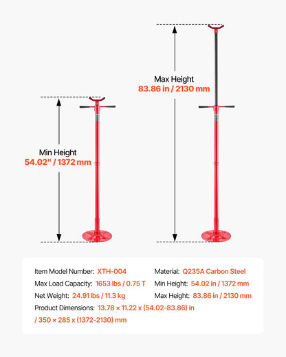 Underhoist Support Stand, 3/4 Ton Capacity Under Hoist Jack Stand, Lifting from 1372 to 2130 mm, Bearing Mounted Spin Handle, Self-Locking Threaded Screw, Stable Base, Support Vehicle Components