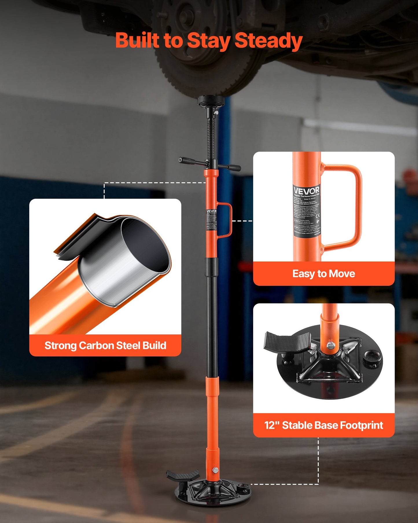 Underhoist Support Stand, 1 Ton Capacity Under Hoist Jack Stand with Handle, Adjustable Height, Bearing Mounted Spin Handle, Self-Locking Threaded Screw, Stable Base, Support Vehicle Components