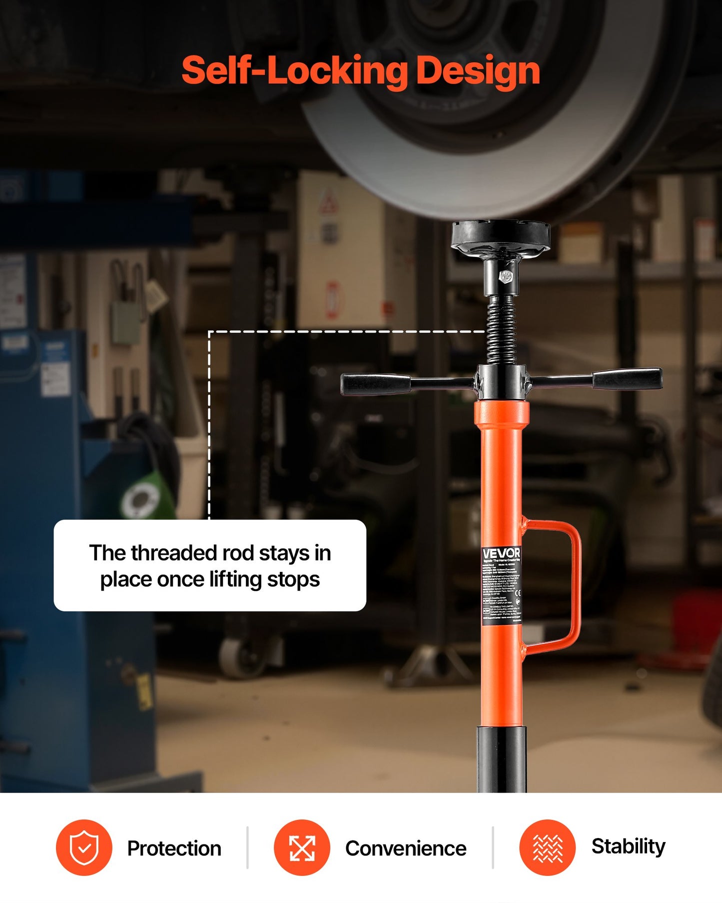 Underhoist Support Stand, 1 Ton Capacity Under Hoist Jack Stand with Handle, Adjustable Height, Bearing Mounted Spin Handle, Self-Locking Threaded Screw, Stable Base, Support Vehicle Components