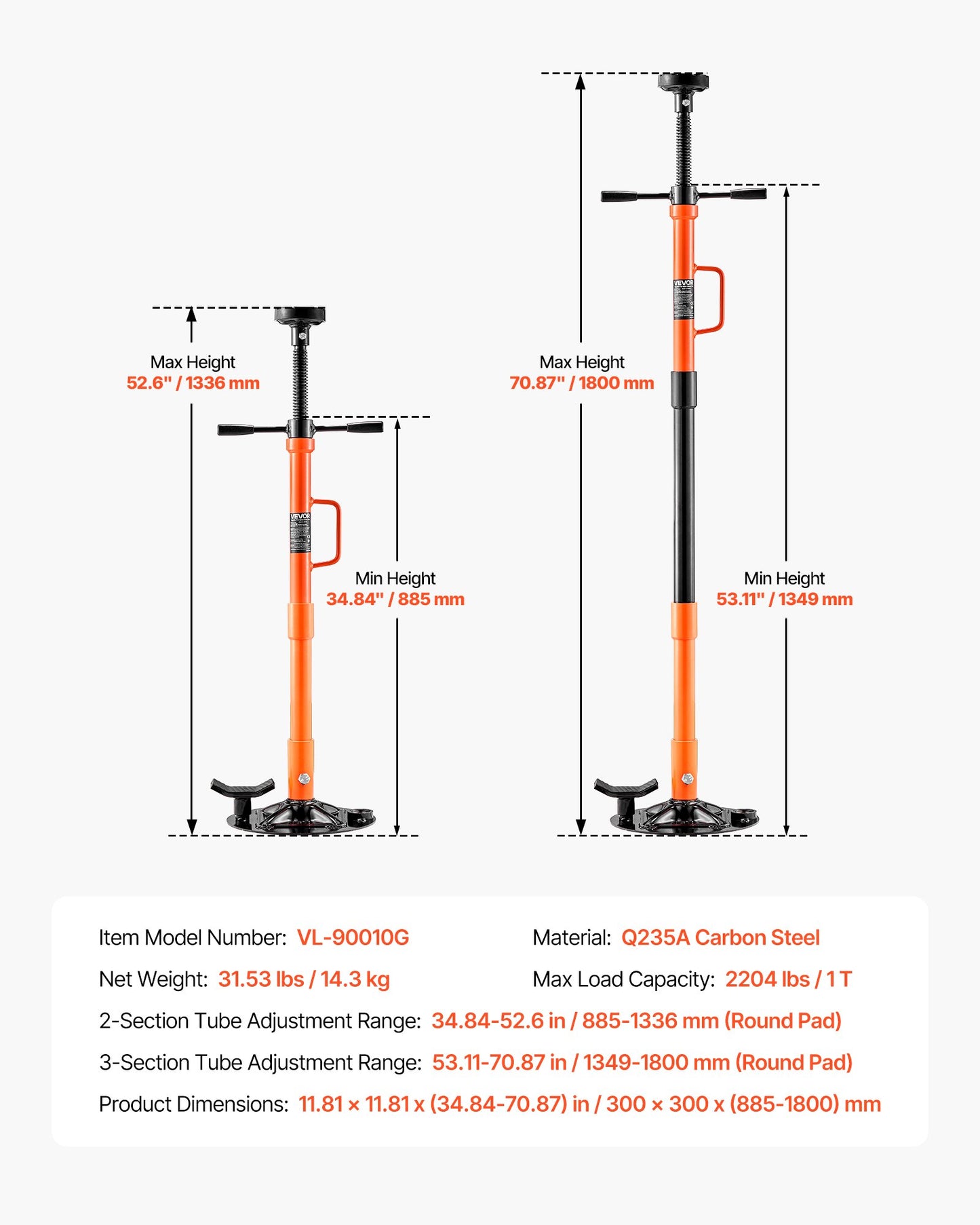 Underhoist Support Stand, 1 Ton Capacity Under Hoist Jack Stand with Handle, Adjustable Height, Bearing Mounted Spin Handle, Self-Locking Threaded Screw, Stable Base, Support Vehicle Components
