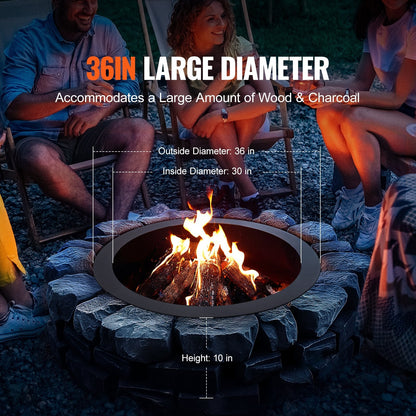 Round Steel Fire Pit Ring, 0.9m Diameter, DIY Campfire Liner with High Heat Coating