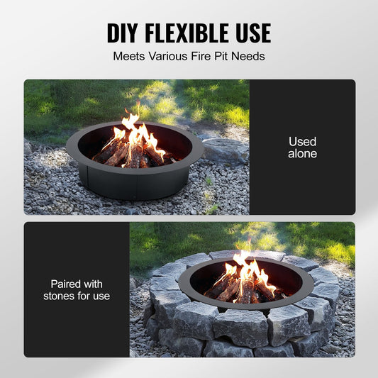 Round Steel Fire Pit Ring, 0.9m Diameter, DIY Campfire Liner with High Heat Coating