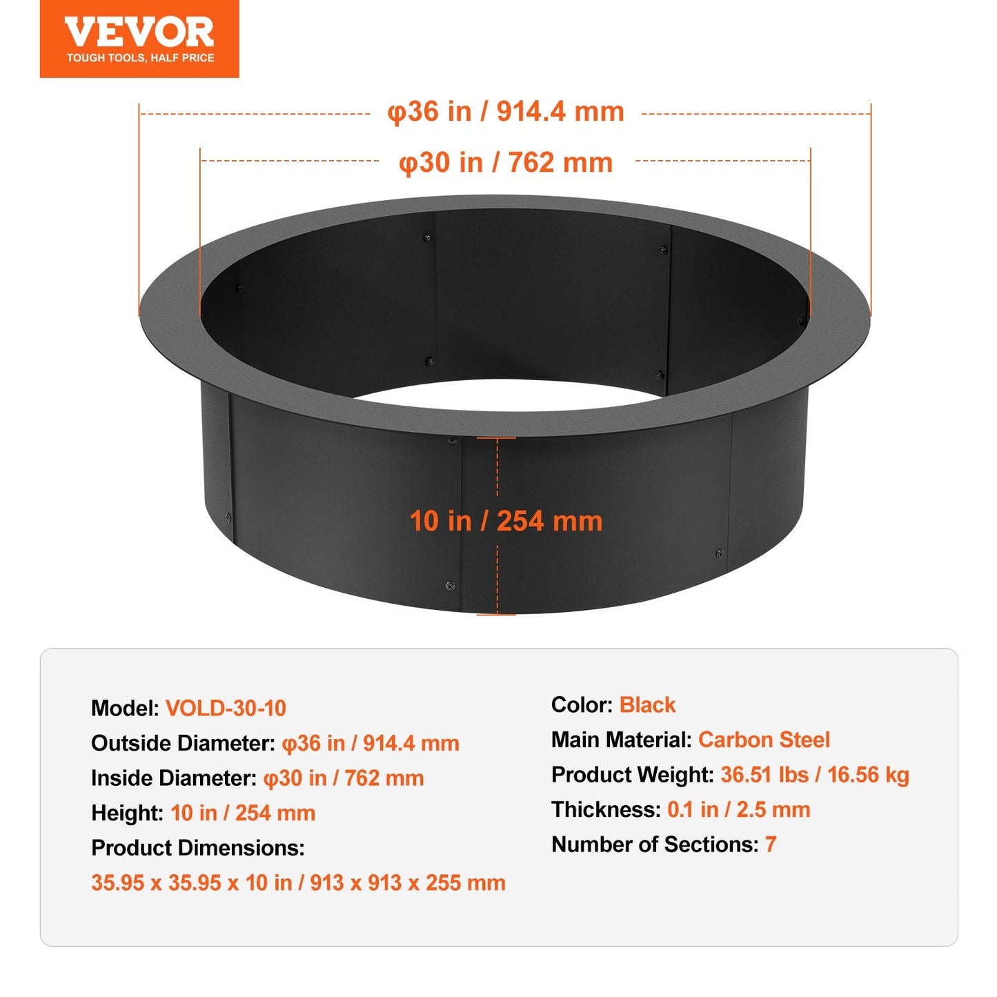Round Steel Fire Pit Ring, 0.9m Diameter, DIY Campfire Liner with High Heat Coating