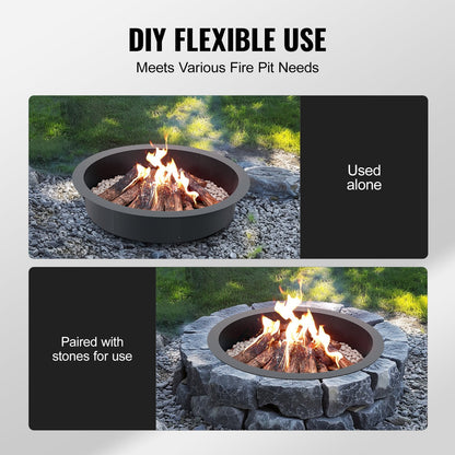 Round Steel Campfire Ring, 1.02m Diameter, DIY Fire Pit Liner, Black, 18.16 kg