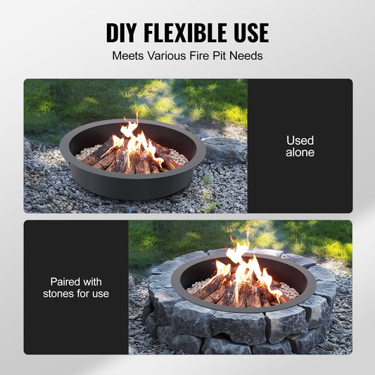Round Steel Campfire Ring, 1.02m Diameter, DIY Fire Pit Liner, Black, 18.16 kg
