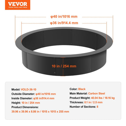 Round Steel Campfire Ring, 1.02m Diameter, DIY Fire Pit Liner, Black, 18.16 kg