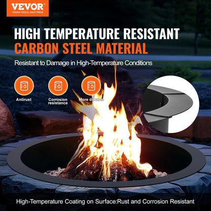 44-Inch Round Steel Fire Pit Ring with High-Temperature Coating for DIY