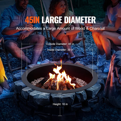 44-Inch Round Steel Fire Pit Ring with High-Temperature Coating for DIY