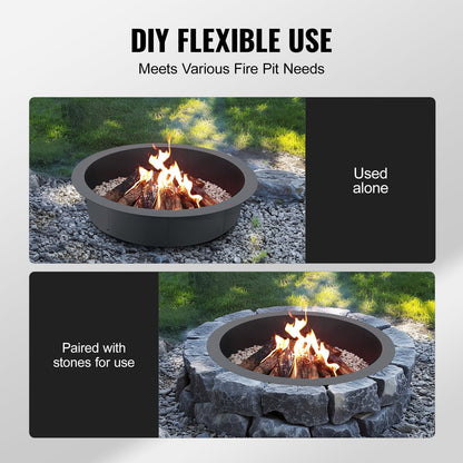 44-Inch Round Steel Fire Pit Ring with High-Temperature Coating for DIY