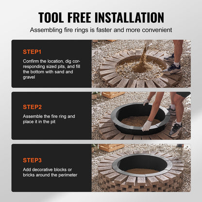 44-Inch Round Steel Fire Pit Ring with High-Temperature Coating for DIY