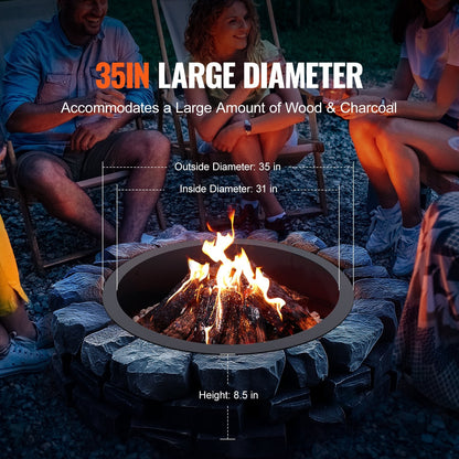 Round Steel Fire Pit Ring 0.99m, 8.83 kg, Black, DIY Campfire Liner