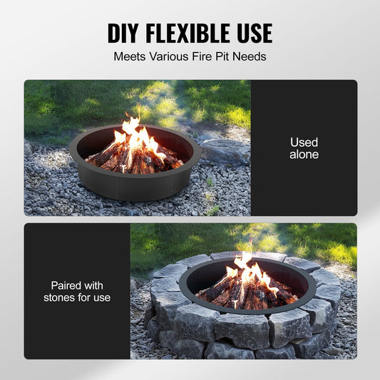 Round Steel Fire Pit Ring 0.99m, 8.83 kg, Black, DIY Campfire Liner