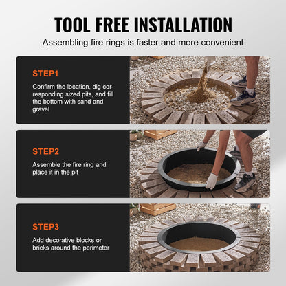Round Steel Fire Pit Ring 0.99m, 8.83 kg, Black, DIY Campfire Liner