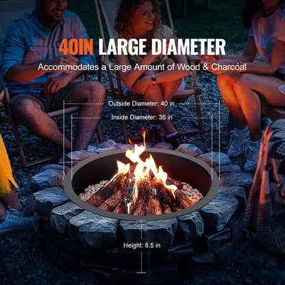 Round Steel Fire Pit Ring with High-Temp Coating, 1m Outer, 0.9m Inner, 8.83kg