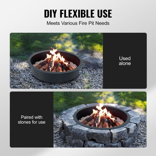 Round Steel Fire Pit Ring with High-Temp Coating, 1m Outer, 0.9m Inner, 8.83kg
