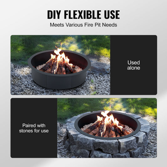 Round Steel Fire Pit Ring with DIY Flexibility, 1.14 m Outer Diameter, Black