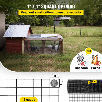Hardware Cloth, 24\" x50\' & 1\"x1\" Mesh Size, Galvanized Steel Vinyl Coated 16 Gauge Welded Wire with A Cutting Plier & A Pair of Fabric Gloves, for Garden Fencing & Pet Enclosures, Black