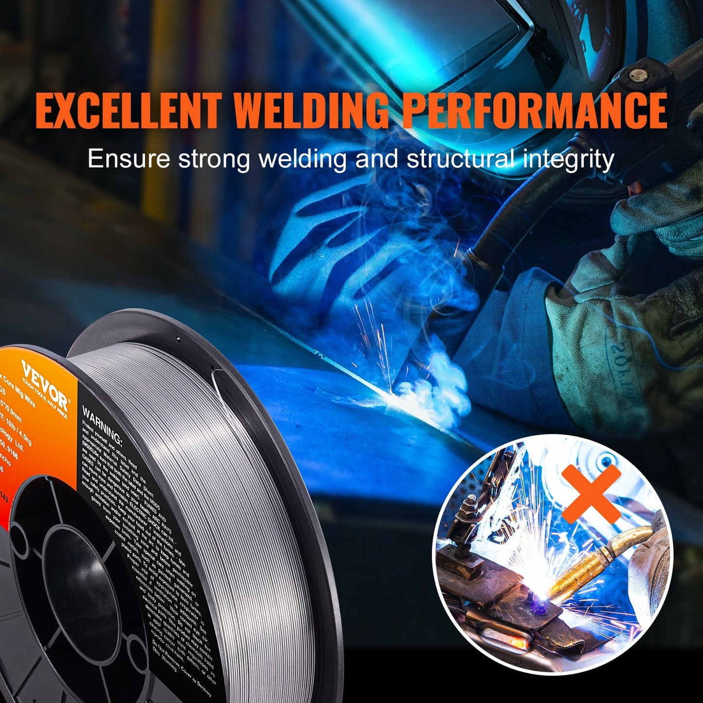 Gasless Flux Core MIG Welding Wire E71T-GS, 0.9 mm, 4.5 kg Spool, Mild Steel
