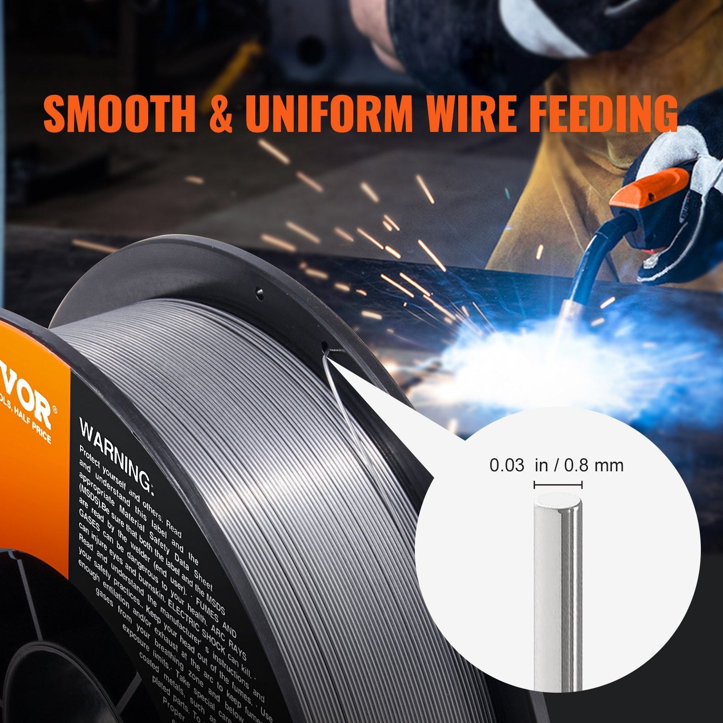 Gasless MIG Welding Wire, E71T-GS 0.8mm 4.5kg, Low Spatter for Outdoor Use